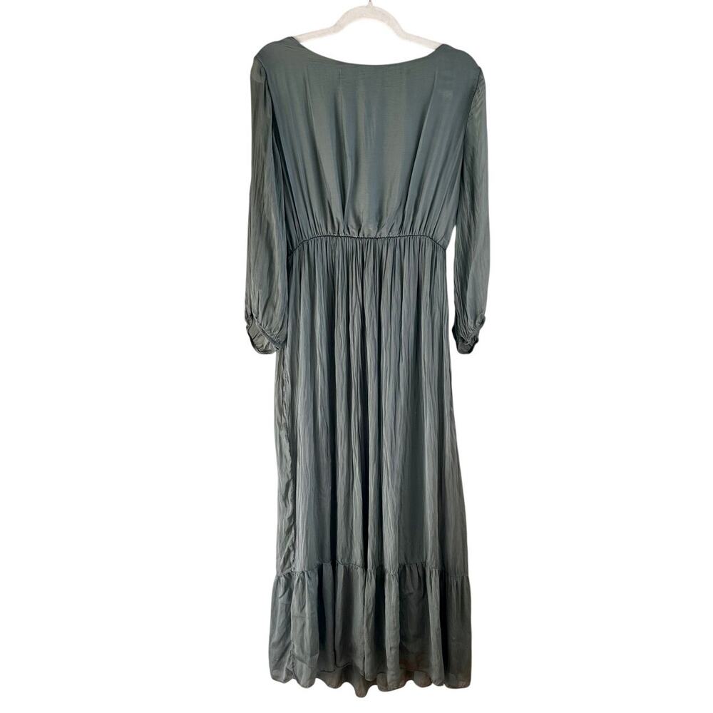 Lara Guidotti Silk Blend Sage Green Boho Midi Dress XL Made in Italy